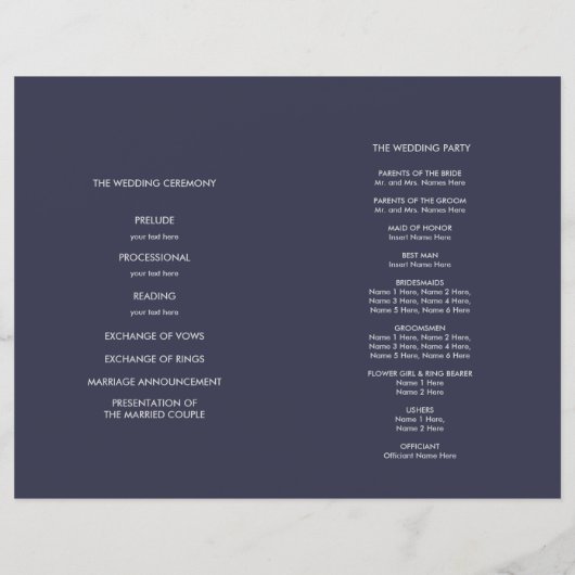 Marineblau | Silver Elegant Folded Wedding Program (Rückseite)