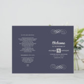 Marineblau | Silver Elegant Folded Wedding Program (Stehend Vorderseite)