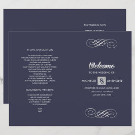 Marineblau | Silver Elegant Folded Wedding Program