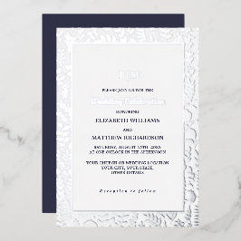 Marineblau | Silver Elegant Luxury Wedding Folieneinladung