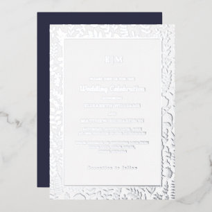 Marineblau   Silver Elegant Luxury Wedding Real Folieneinladung