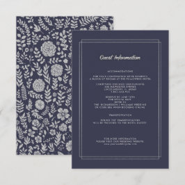 Marineblau | Silver Floral Wedding Details Card Begleitkarte