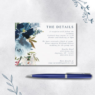Marineblau & Staubblau Elegante Florale Wasserfarb Begleitkarte
