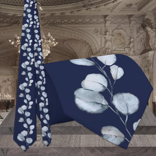Marineblau & Staubblau Eukalyptus Elegante Hochzei Krawatte