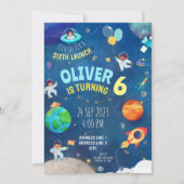 Marineblau, Thema Weltraum Geburtstag Einladung (Vorderseite)