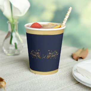 Marineblau und Gold 50 Jahre Jahrestag der Hochzei Pappbecher
