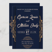Marineblau und Gold Luxury Wedding Einladung (Vorne/Hinten)