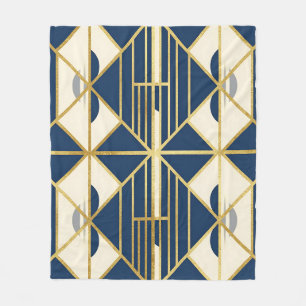 Marineblau und goldenes geometrisches Art Deco-Mus Fleecedecke