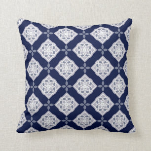 Marineblau- und Graudiamant-Design Kissen