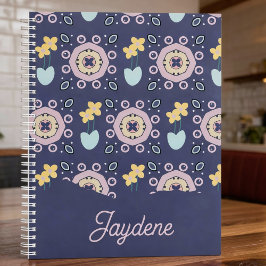 Marineblau und pastellfarbene geometrische Blumene Planer
