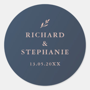 Marineblau und rosa Laub-Umschlag-Siegel-Aufkleber Runder Aufkleber