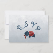 Marineblau und rote Blume RSVP Karte (Rückseite)