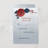 Marineblau und rote Blume RSVP Karte (Vorne/Hinten)