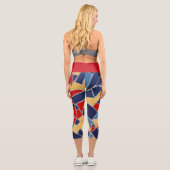 Marineblau und Rotes Mosaik Capri Leggings (Rückseite)