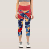 Marineblau und Rotes Mosaik Capri Leggings (Vorderseite)