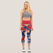 Marineblau und Rotes Mosaik Capri Leggings (Vorderseite)