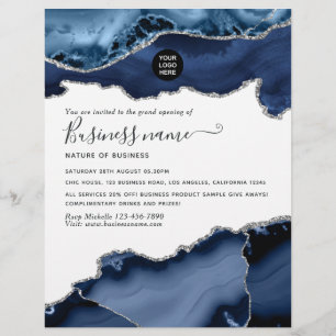 Marineblau und Silber-Achat-Edelstein-Eröffnungsfe Flyer