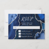 Marineblau und Silber Achat Murmel RSVP Karte (Vorderseite)