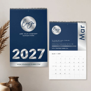 Marineblau- und Silber-Firmenlogo Werbe-2027 Kalender