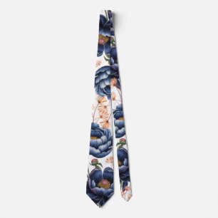 Marineblau- und verbrannte Orange-Blumenhochzeit Krawatte