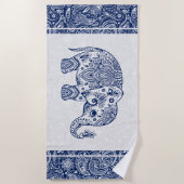 Marineblau und Weiß Blütenpfeffer Paisley Elefant Strandtuch (Vorderseite)
