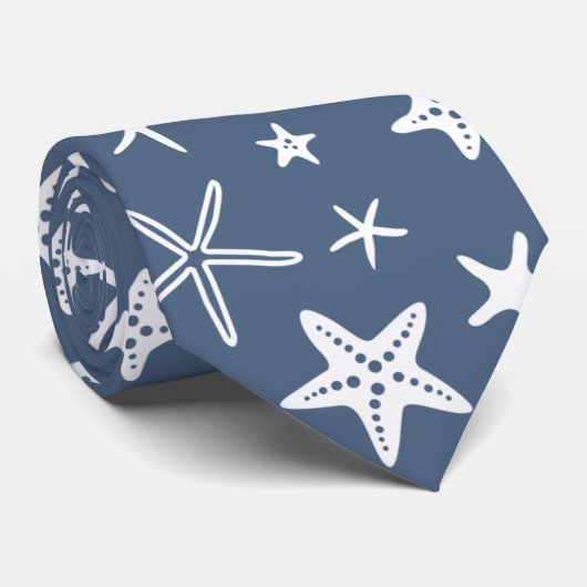 Marineblau und Weiß Starfish Krawatte (Gerollt)