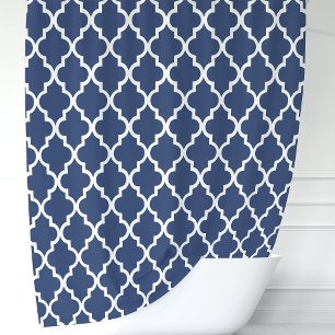 Marineblau und weißes marokkanisches Quatrefolie Duschvorhang