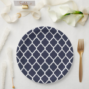 Marineblau und weißes marokkanisches Quatrefolie Pappteller