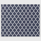 Marineblau und weißes marokkanisches Quatrefolien Geschenkpapier (Flach)