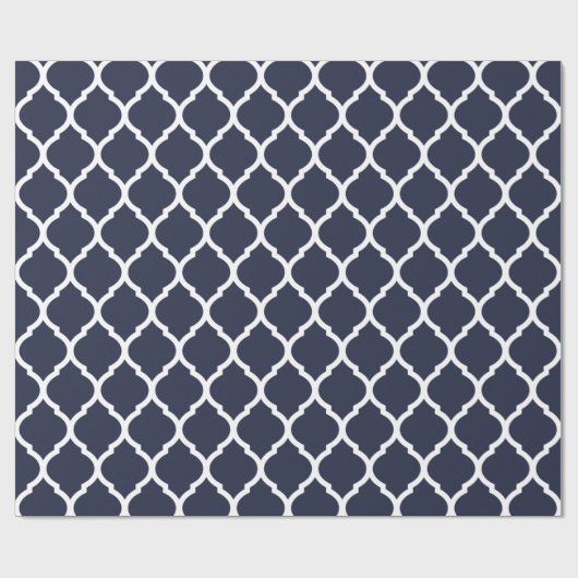 Marineblau und weißes marokkanisches Quatrefolien Geschenkpapier (Flach)