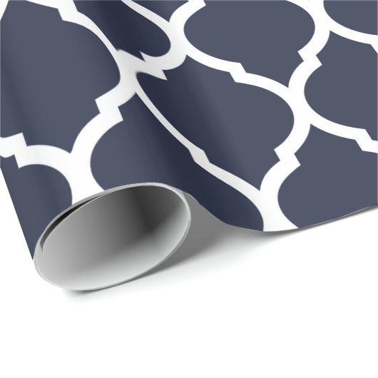 Marineblau und weißes marokkanisches Quatrefolien Geschenkpapier (Rolleneckpunkt)