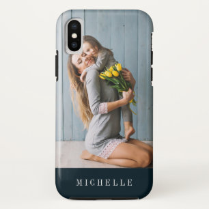 Marineblau   Vertikales Foto Monogramm personalisi Case-Mate iPhone Hülle