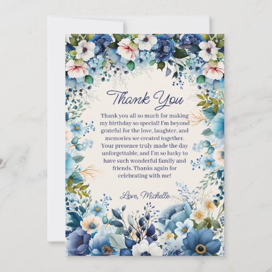 Marineblau Weiß Blumen Geburtstag Danke schön (Vorderseite)