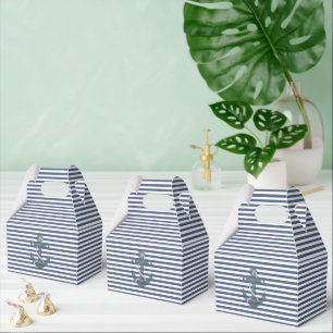 Marineblau-weiß gestreift mit Anker Geschenkschachtel