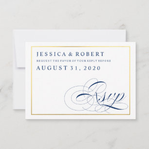 Marineblau & Weiß mit falscher Gold Hochzeits-RSVP RSVP Karte