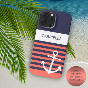 Marineblau Weiß Pfirsich Rot Orange Streifen iPhone 15 Pro Max Hülle
