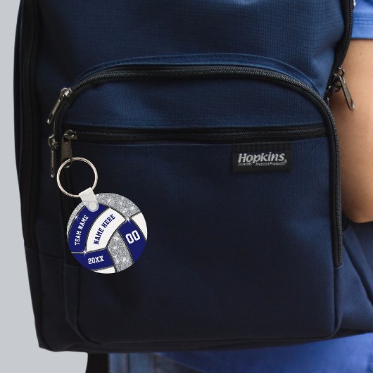 Marineblau, weiß, silber, Volleyballgeschenke als Schlüsselanhänger