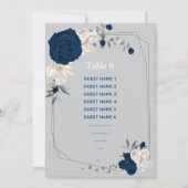 Marineblau-weiße Blume Sitzkarte Tischnummer (Vorderseite)
