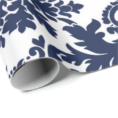 Marineblau-weiße Vintage Blütenstaube Geschenkpapier (Rolleneckpunkt)