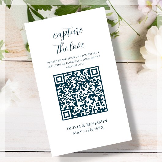 Marineblau | White Capture the Liebe QR Code Begleitkarte