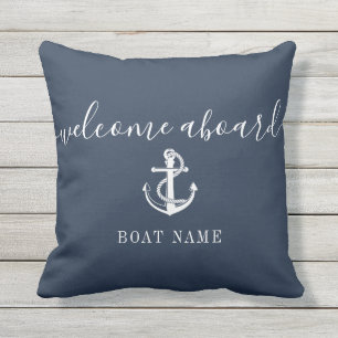 Marineblau Willkommen an Bord Bootsname Anker Kissen