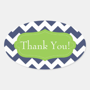Marineblau Zickzack und grün. Monogramm Ovaler Aufkleber