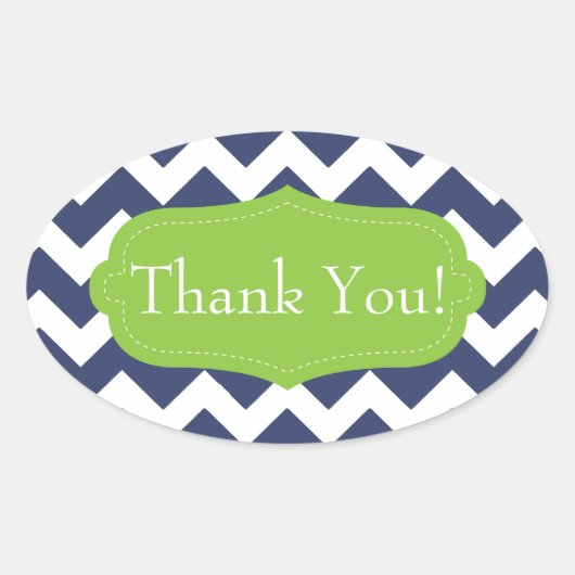 Marineblau Zickzack und grün. Monogramm Ovaler Aufkleber (Vorderseite)