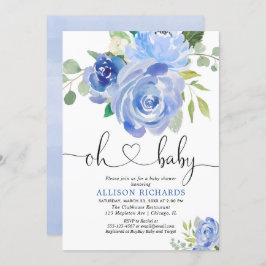 Marineblaublumenjungen-Babyparty-Aquarelle Einladung