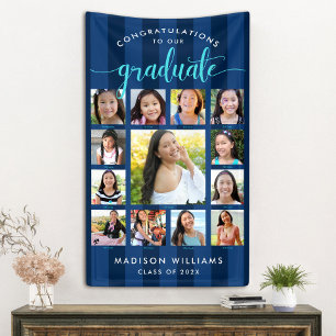 Marineblaue Abschluss K–12 Foto-Collage-Script Banner