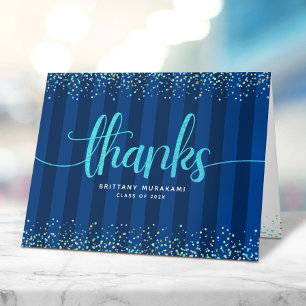 Marineblaue Abschluss-Türkisfarbene Schrift Streif Dankeskarte