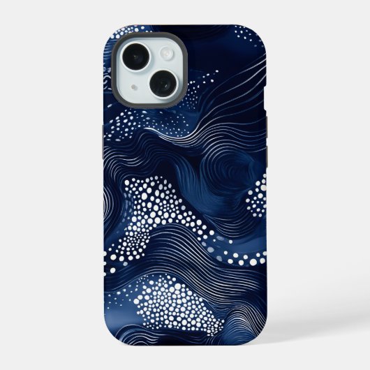 Marineblaue Abstraktion iPhone 15 Hülle (Rückseite)