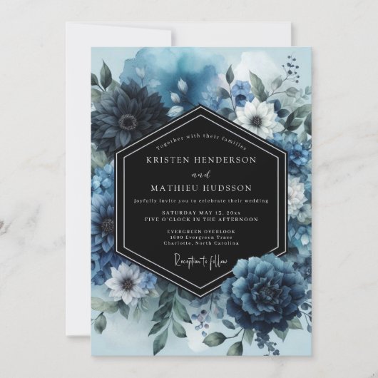 Marineblaue Anemonen-Hochzeit Einladung (Vorderseite)