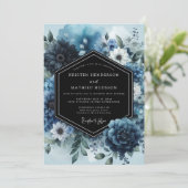 Marineblaue Anemonen-Hochzeit Einladung (Stehend Vorderseite)