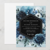 Marineblaue Anemonen-Hochzeit Einladung (Vorne/Hinten)
